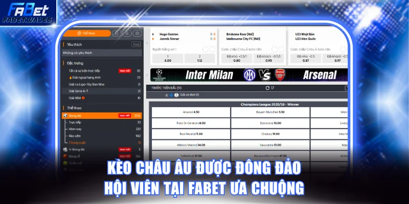 Kèo Châu Âu được đông đảo hội viên tại FABET ưa chuộng